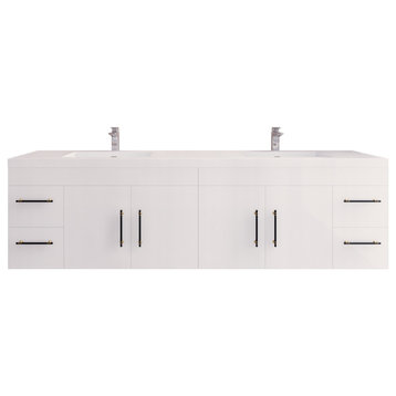 Rosa 84" Double Sink Wall Mounted Vanity with Reinforced Acrylic Sinks, High Gloss White