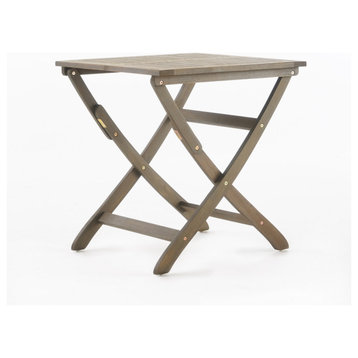 GDF Studio Versaille Outdoor Foldable Acacia Wood Bistro Table, Gray