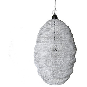 Retro Industrial Woven Cage Tall Pendant Light | Hanging Gray Mesh Metal Shade