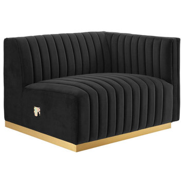 Conjure Channel Tufted Velvet Right-Arm Chair, Gold Black
