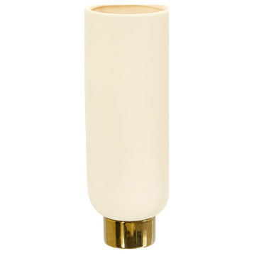 12.75" Elegance Ceramic Cylinder Vase With Gold Accents