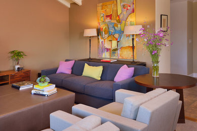 Example of a trendy living room design in San Francisco with beige walls