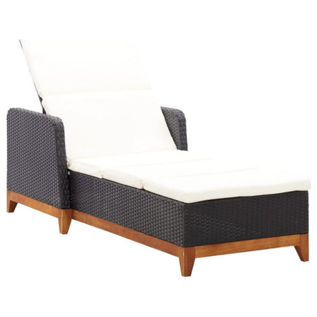vidaXL Solid Acacia Wood Sun Lounger Poly Rattan Black Lounge Sofa Outdoor