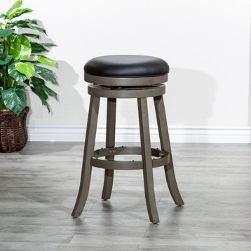 DTY Indoor Living Creede Backless Swivel Stool, 24" or 30", Weathered Gray/Black Leather, 30" Bar Stool