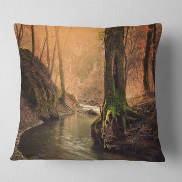 Wild Creek in National Park Modern Forest Throw Pillow, 16"x16"