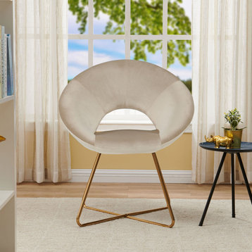 Open-Back Velvet Papasan Accent Chair, Khaki