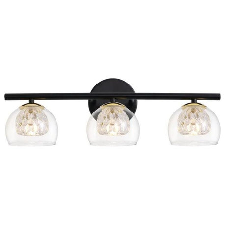 3-light Double Shaded Vanity Light With Clear Glass Shades, Black