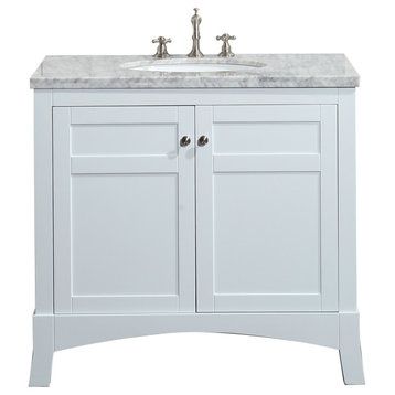 New York Bathroom Vanity With Carrera Marble Counter Top and Sink, White