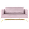 Casa Velvet Upholstered Loveseat, Pink, Gold Finish
