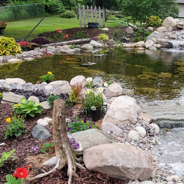 Large Custom Aquascape Ecosystem Pond with Cascading Waterfalls
