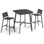 Oxford Garden - Eiland 3-Piece 36" Square Bar Table and Bar Stools Set, Carbon - With a subtle, sophisticated look, this Eiland 3-Piece Bar Table Set complements a variety of dining spaces. The bar table is fabricated using lightweight, low-maintenance, durable powder-coated aluminum. Bar stools also constructed with a powder-coated aluminum frame. Perfect for everyday use in commercial and residential settings; this pub set can be mixed and matched and effortlessly arranged to both fit any outdoor space.