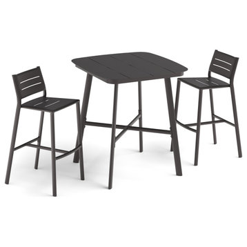 Eiland 3-Piece 36" Square Bar Table and Bar Stools Set, Carbon