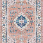 Nourison - Nourison Fulton 2'3" x 7'6" Coral Vintage Indoor Area Rug - With a Persian medallion design and matching border, this vintage-inspired rug from the Fulton Collection is always a classic. The subtle tonal variations are precision printed in soft coral, blue, brown, and ivory tones, to reflect the look of a time-worn rug � ideal for those who want to create a cozier space. Made from polyester in a non-shedding flat weave style, this Persian rug includes a non-slip backing that adds a layer of safety to your busiest areas.