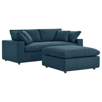 Modway Commix Upholstered Fabric & Solid Wood Sectional Sofa in Azure