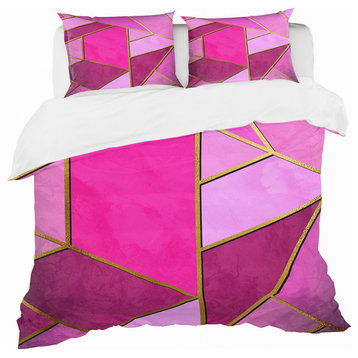 Yellow Composition Over Shades of Purple Modern Bedding, King