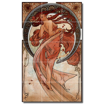 Alphonse Mucha Poster Art Painting Ceramic Tile Mural #9, 12.75"x21.25"
