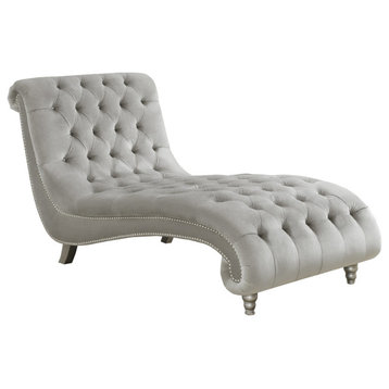 Button Tufted Upholstered Chaise, Gray