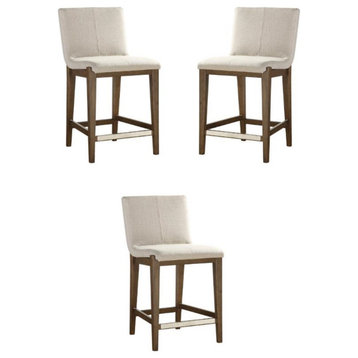 Home Square 26" Upholstered Counter Stool in Beige and Walnut - Set of 3