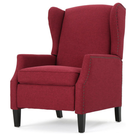 GDF Studio Weyland Contemporary Fabric Wingback Pushback Recliner, Deep Red