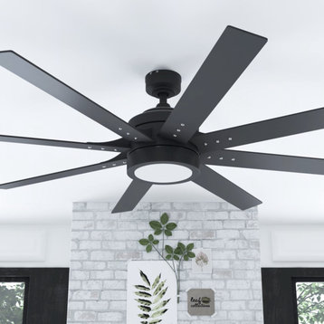 Honeywell Xerxes Modern Ceiling Fan With Light and Remote, 62", Matte Black