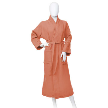 Luxury Cotton Long Sleeve Bathrobe Sleepwear, Coral, Small