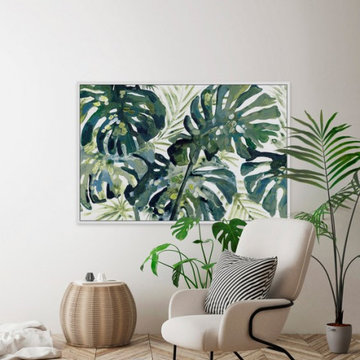 "Green Leaf III" Floater Framed Painting Print on Canvas