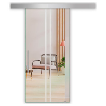 Glass Sliding Barn Door with Non-Private Designs ALU100, 34"x81", T-Handle Bars