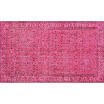 Traditional Area Rug, Machine Washable Design With Neon Hot Pink Tone, 5' Square