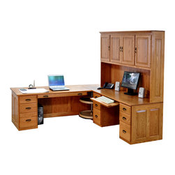 L shaped desk with lazy susan storage; extra drawer pedestal - Home Office Furniture