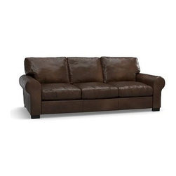 Pottery Barn - Turner Roll Arm Leather Sleeper Sofa, Polyester Wrapped Cushions, Vintage Cocoa - Sofas And Sectionals