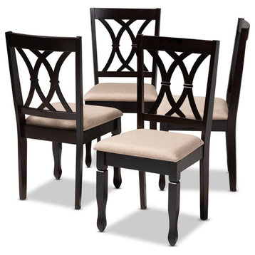 Baxton Studio Reneau Fabric and Wood Dining Chairs in Sand and Brown (Set of 4)