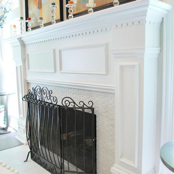 Geometric tiling on fireplace