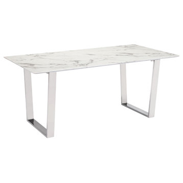 White Marble Top Modern Dining Table, Metal Base