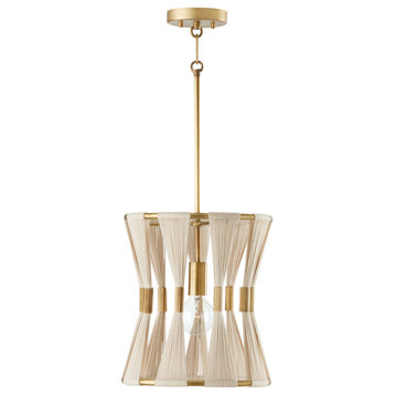 Bianca One Light Pendant, Bleached Natural Rope and Patinaed Brass