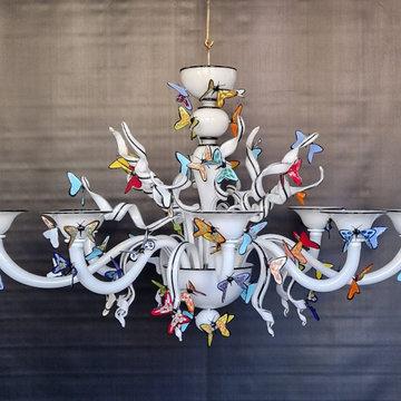 Custom Commissioned Diego Costantini Murano Glass Butterflies Chandelier
