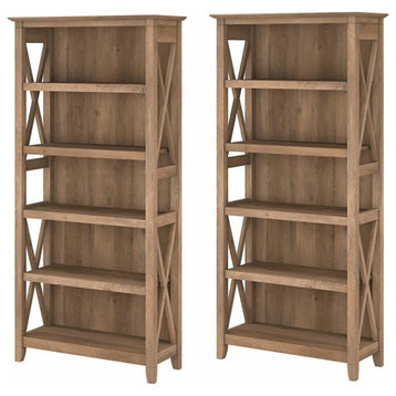 Bowery Hill 5 Shelf Modern Wood Bookcase in Reclaimed Pine (Set of 2)