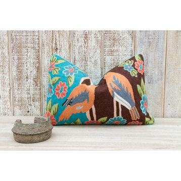 Flowers & Birds Moroccan Wool Embroidered Throw Pillow Cover