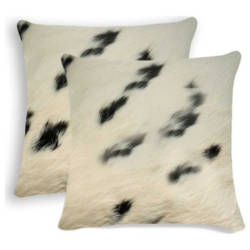 18"x18"x5" White and Black Cowhide Pillow, Set of 2