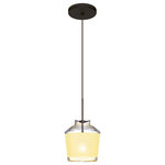 Besa Lighting - Besa Lighting 1XT-PIC6CR-BR Pica 6 - One Light Cord Pendant with Flat Canopy - Pica 6 is a compact tapered glass with a broad angPica 6 One Light Cor Bronze Creme Sand Gl *UL Approved: YES Energy Star Qualified: n/a ADA Certified: n/a  *Number of Lights: Lamp: 1-*Wattage:50w GY6.35 Bi-pin bulb(s) *Bulb Included:Yes *Bulb Type:GY6.35 Bi-pin *Finish Type:Bronze