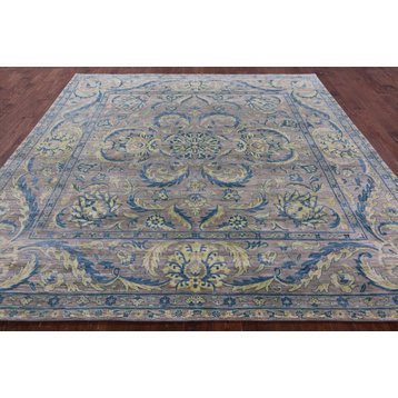 Grey 9' Square Persian Tabriz Hand Knotted Wool Rug - Q21620