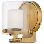 Hinkley - Hinkley Rixon Small Single Light Vanity, Heritage Brass - Spanning a variety of styles, Rixon adds a unique flair to any bathroom space. Uniting industrial, mid-century modern and traditional elements, Rixon boldly merges elegant double-glass shades, decorative knobs and robust cast arms for a sleek, stylish statement.