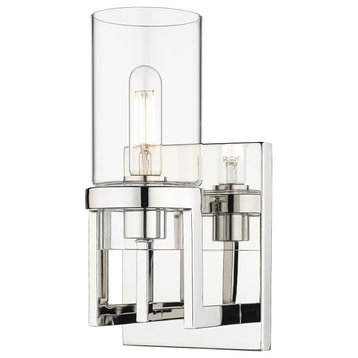 Utopia 1 Light 8" Wall-mounted Sconce, Polished Nickel, Clear Glass
