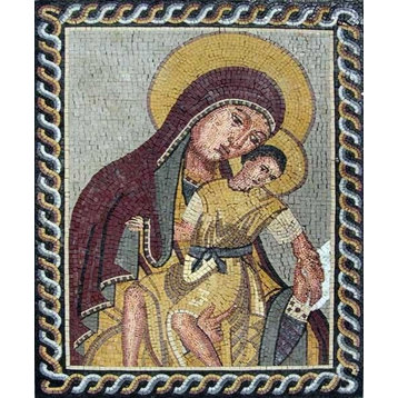 Virgin Mary and Baby Jesus Framed Mosaic, 24"x31"