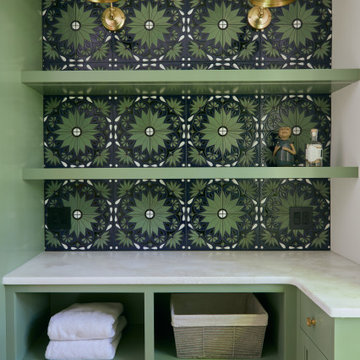Laundry Room Accent Wall with Handpainted Tile