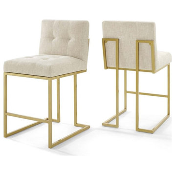 Modway Privy 24.5" Modern Fabric Counter Stool in Beige/Gold (Set of 2)