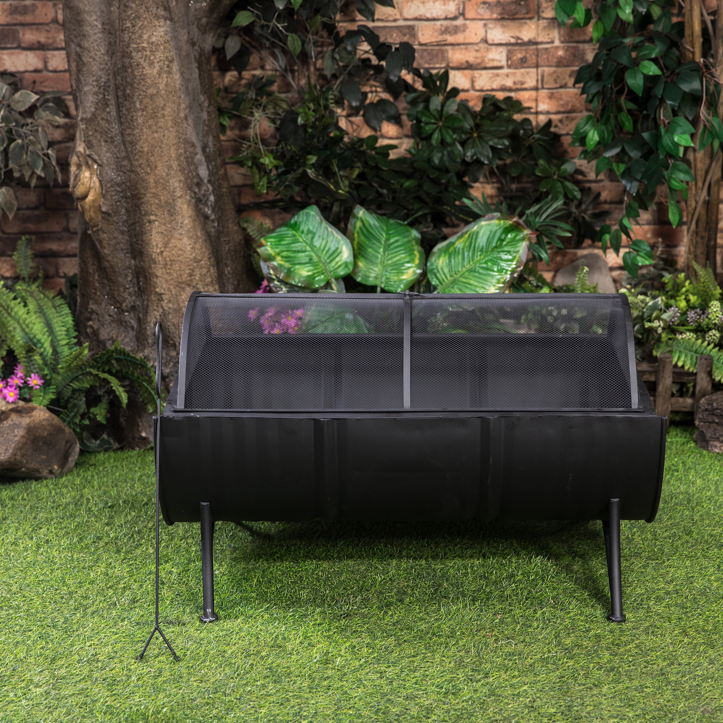 35" Rectangular Outdoor Metal Woodburning Barrel Firepit - Industrial ...