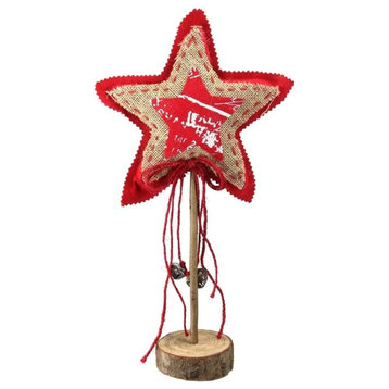 15" Country Rustic Red and Brown Star With Bells Christmas Tabletop Decoration