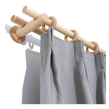 QYT03 1-1/8" Ash Wood Ball Bracket Single Double Curtain Rod Sets