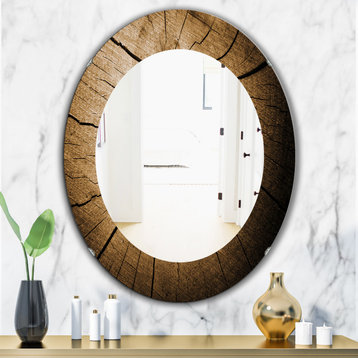 Designart Wood Curve Traditional Frameless Oval Or Round Wall Mirror, 24x36