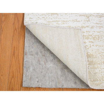 Ivory, Modern Design, Pure Silk With Wool, Hand Knotted, Mat Rug, 2'0"x3'0"